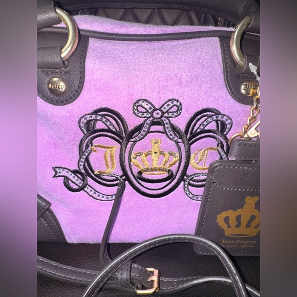 Juicy Couture Juicy Lovers Club Bowler Shoulder Bag Violet Velour Stylish - Picture 3 of 5